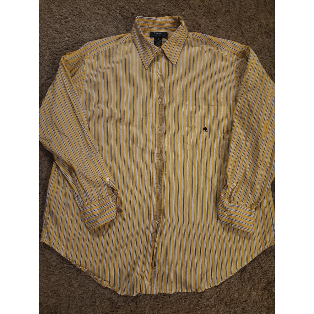 Polo Ralph Lauren Women's Size 16 Button Up Shirt Yellow Blue Striped